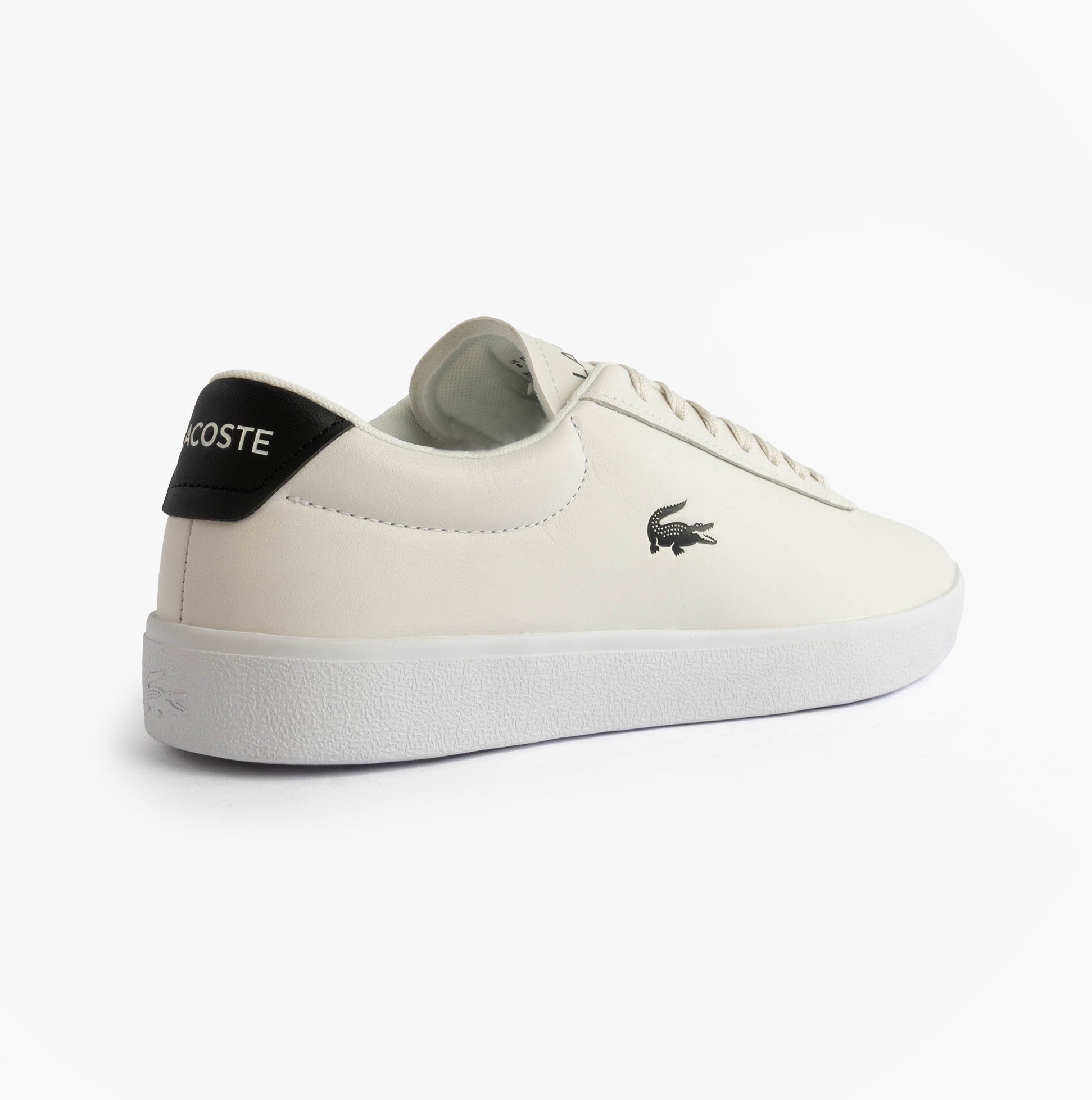 Lacoste BASESHOT EVO Mens Court Trainers Trainers White/Black side view showcasing leather upper and flat rubber sole.