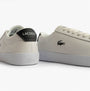 Lacoste BASESHOT EVO Mens Court Trainers Trainers White/Black rear and side view, showcasing leather upper and iconic logo.