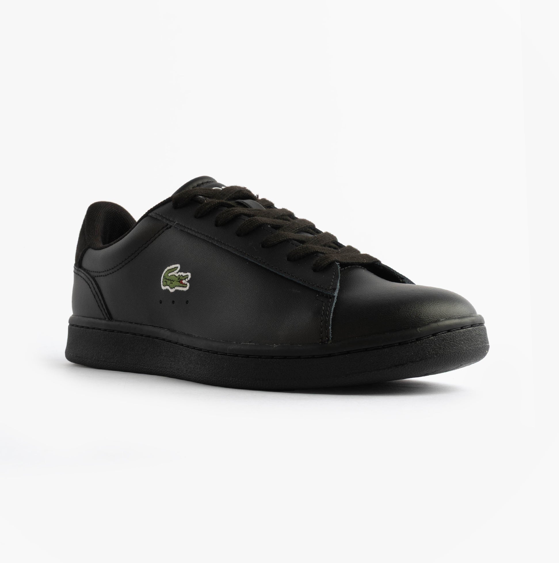 Lacoste CARNABY SET Mens Court Trainers Trainers Black side view showcasing leather upper and lace-up closure.