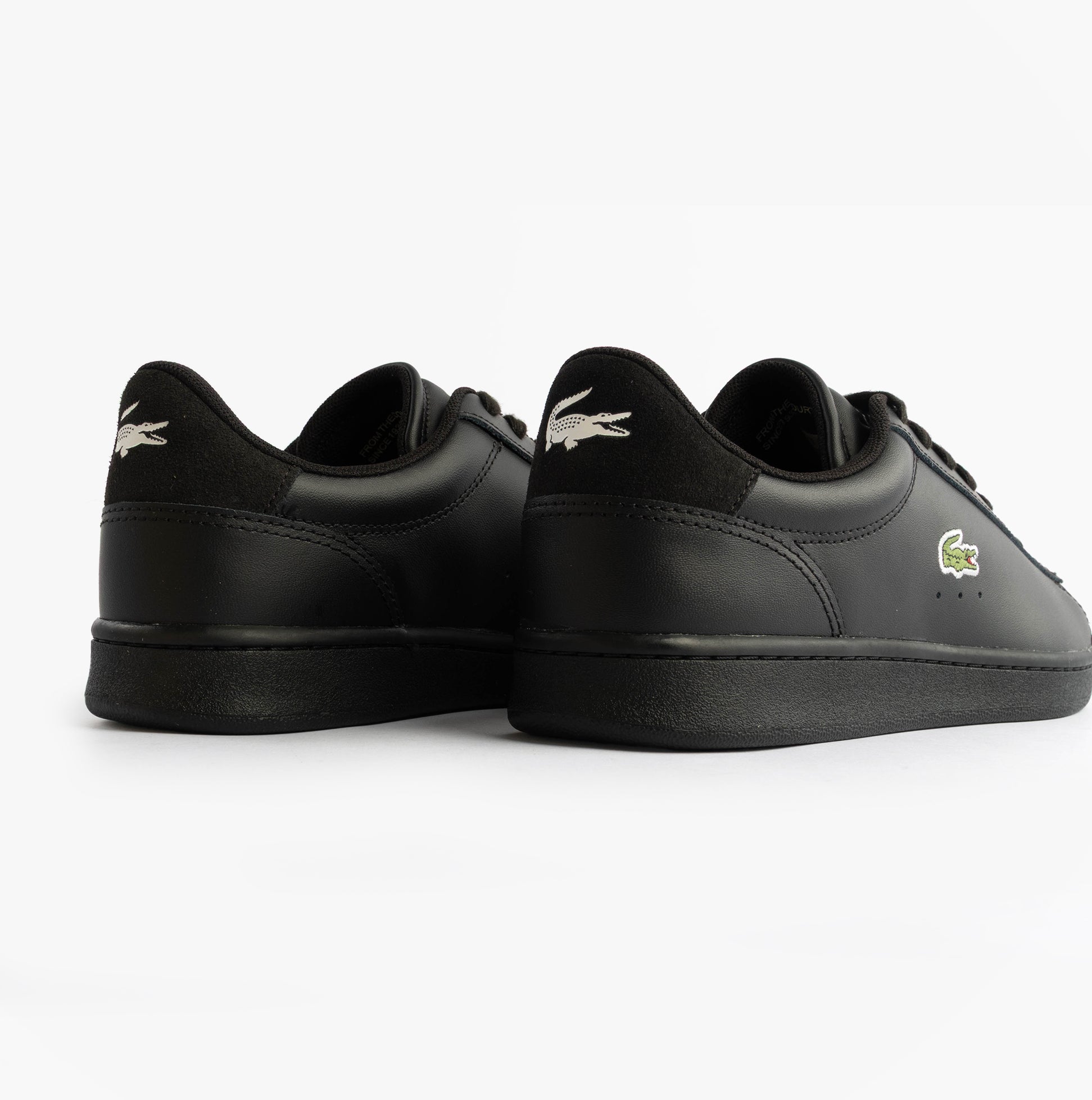 Lacoste CARNABY SET Mens Court Trainers Trainers Black back view showcasing the sleek leather design and logo.
