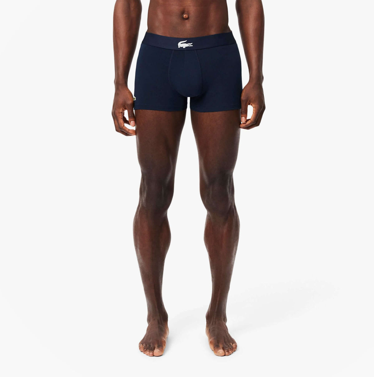 Lacoste 3 Pack Trunks Mens Trunks Thyme/Navy Blue/White front view model wearing navy blue trunks