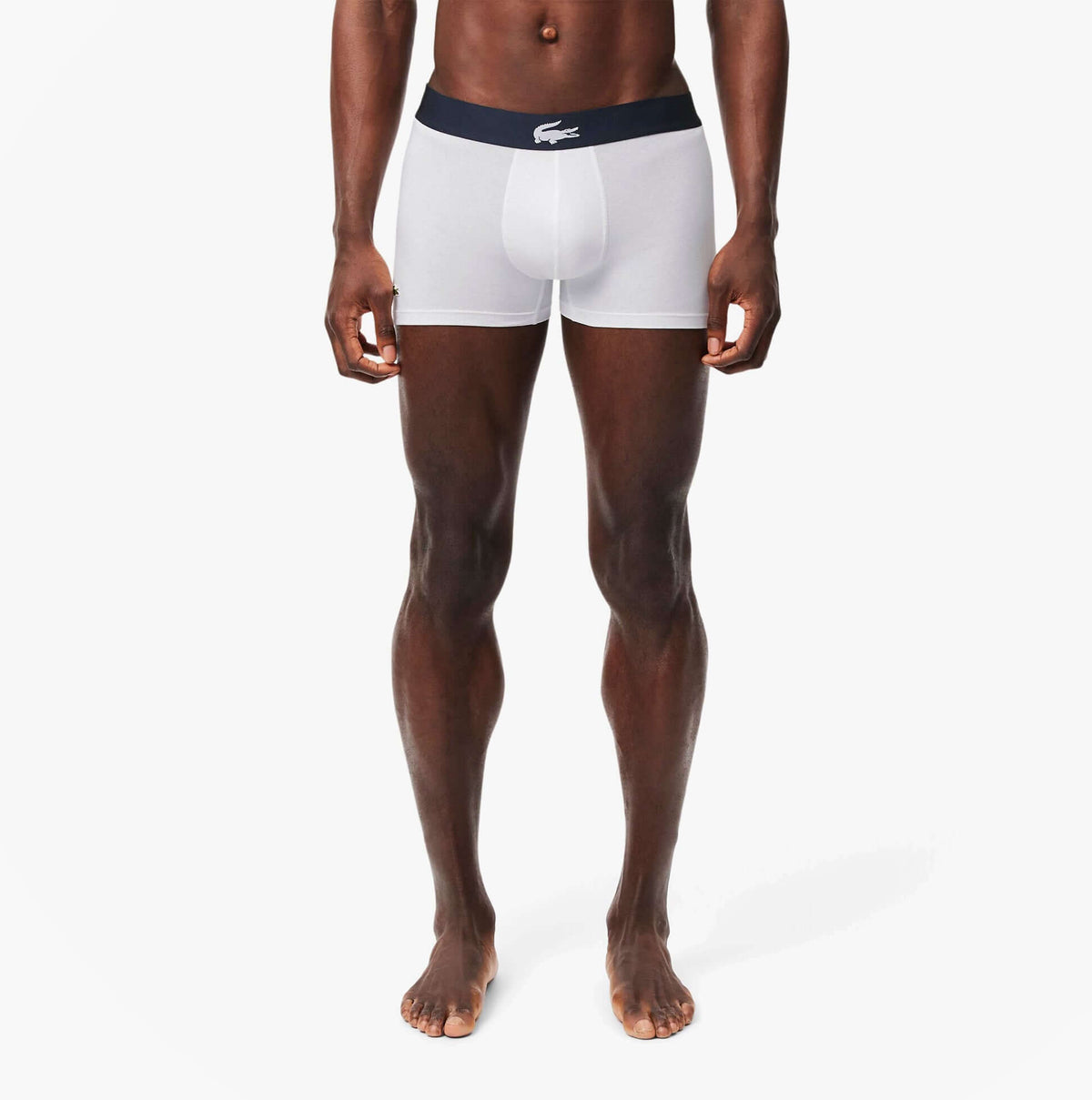 Lacoste 3 Pack Trunks Mens Trunks Thyme/Navy Blue/White front view showing fit and design details.