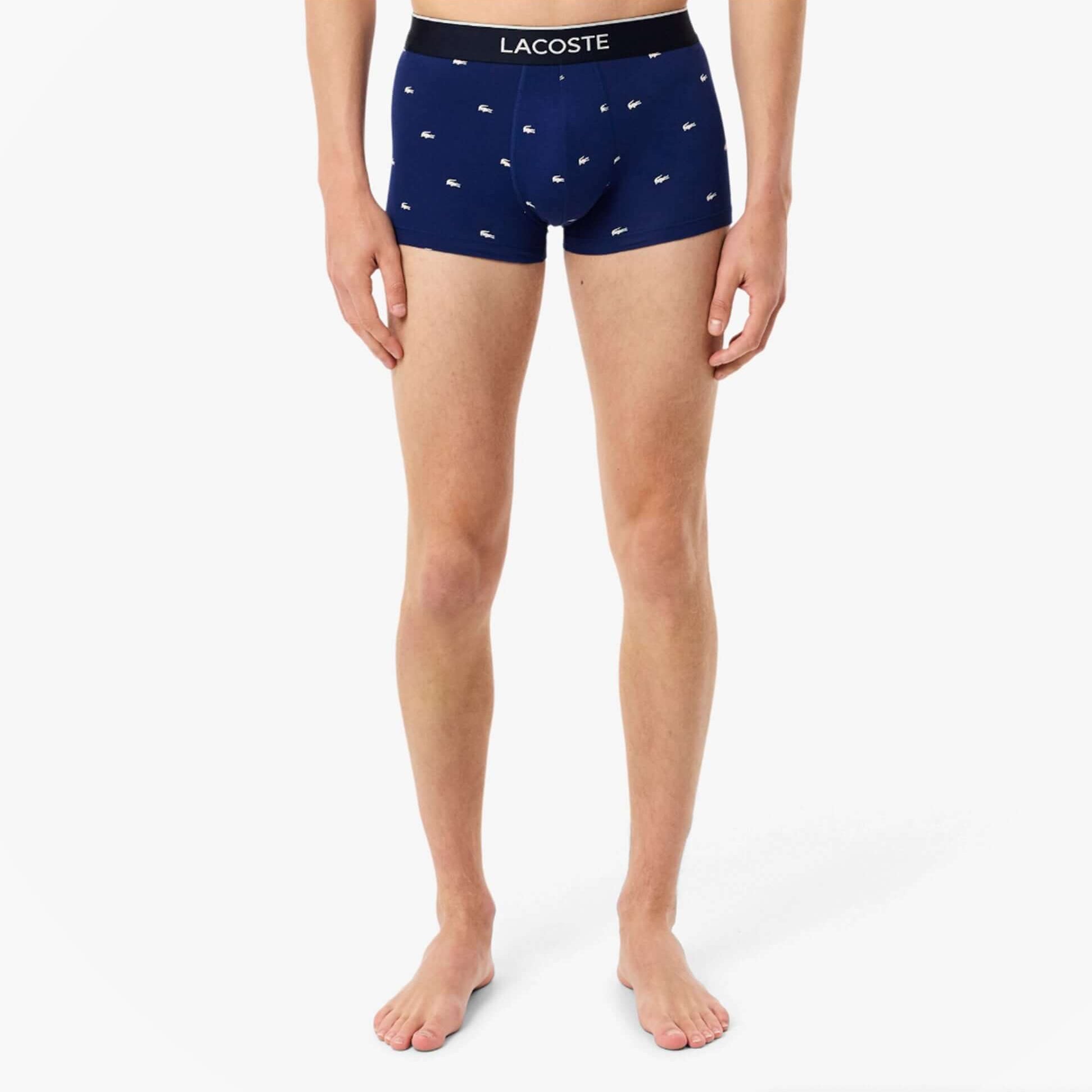 Lacoste 3 Pack Trunks Mens Trunks Methylene/Silver Chine/Red front view showing blue trunk design.