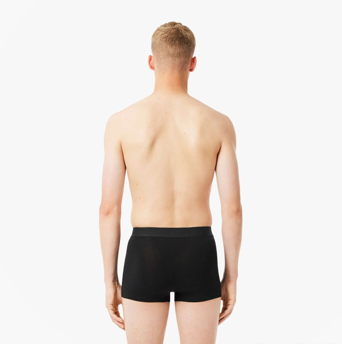 Lacoste 3 Pack Trunks Mens Trunks Black, back view of model wearing black trunks.