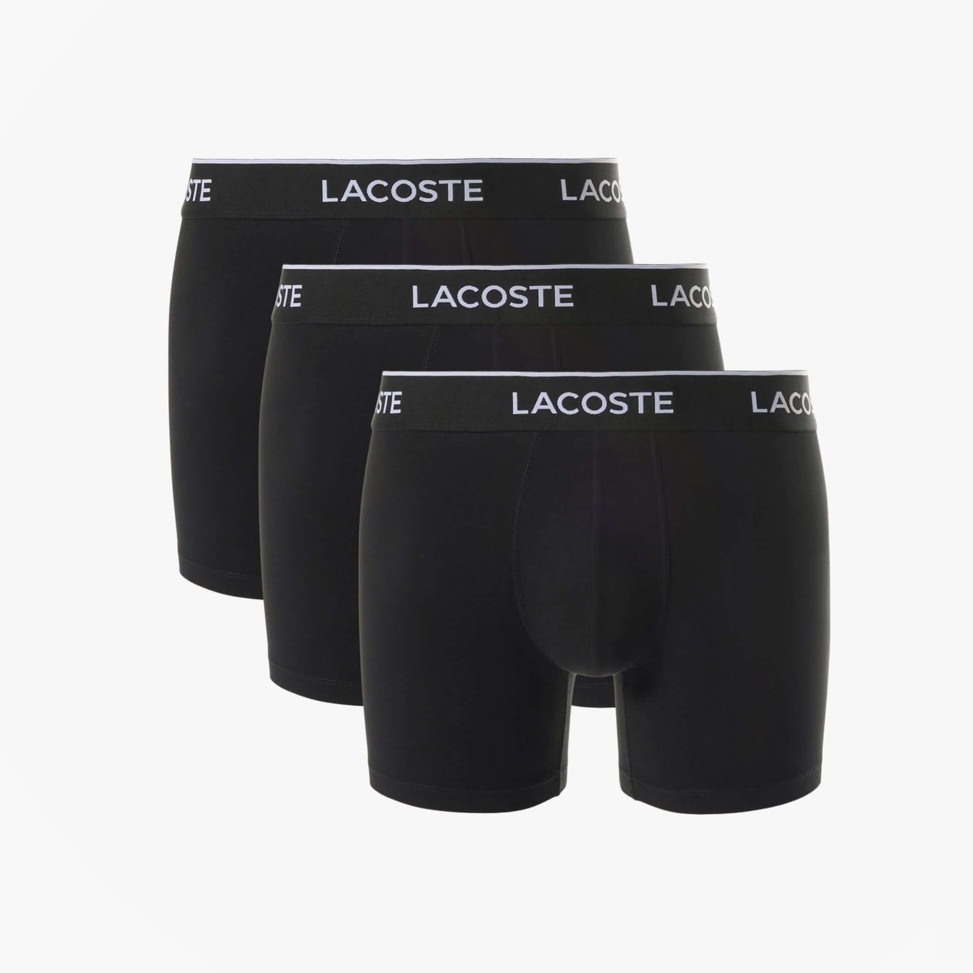 Lacoste 3 Pack Boxer Briefs Mens Boxer Briefs Black displayed in front view on a white background.