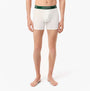 Lacoste 3 Pack Boxer Briefs Mens Boxer Briefs Black/White/Silver Chine front view of white boxer briefs with green waistband.
