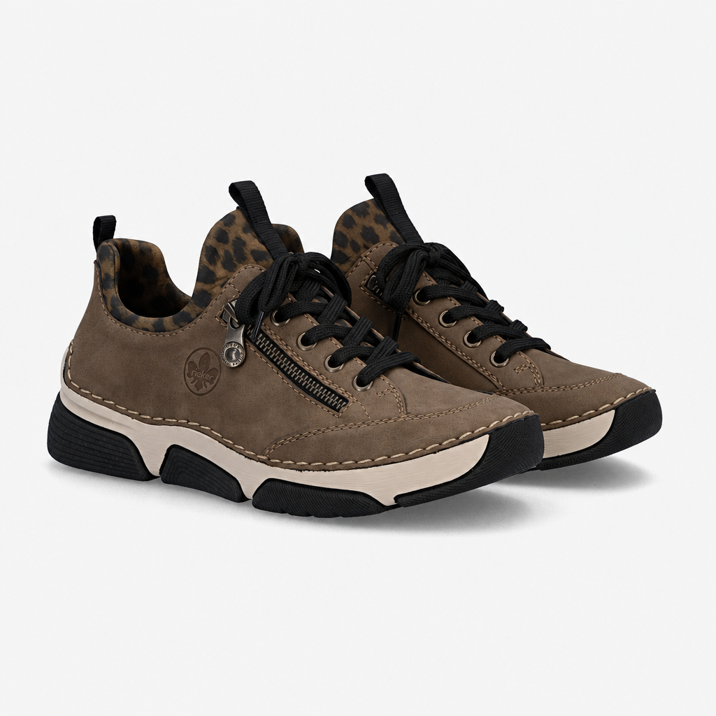 Rieker 45973 Womens Slip-On Trainers Wood/Leopard-Brown