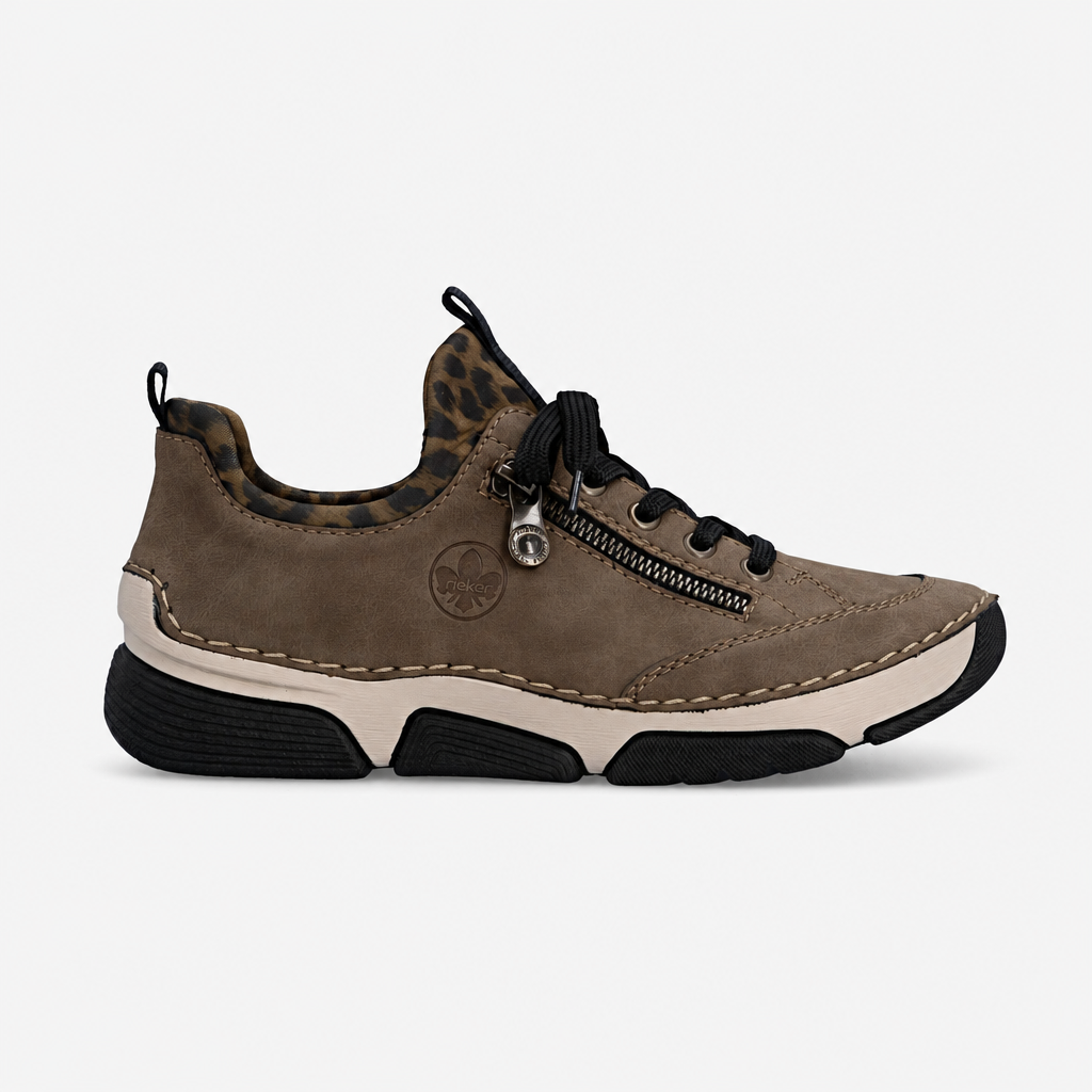 Rieker 45973 Womens Slip-On Trainers Wood/Leopard-Brown