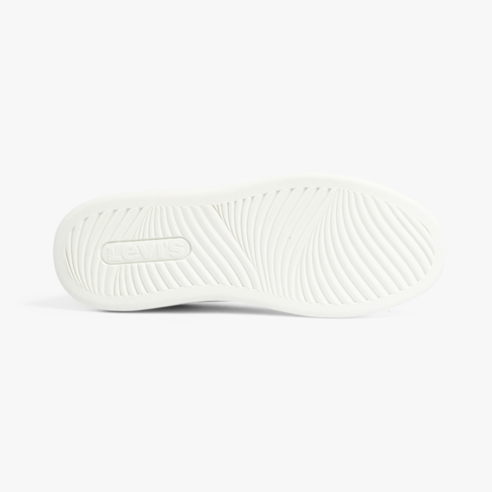 Levi's ELLIS 2.0 Womens Trainers Off White bottom view, showcasing the rubber sole design and brand logo.