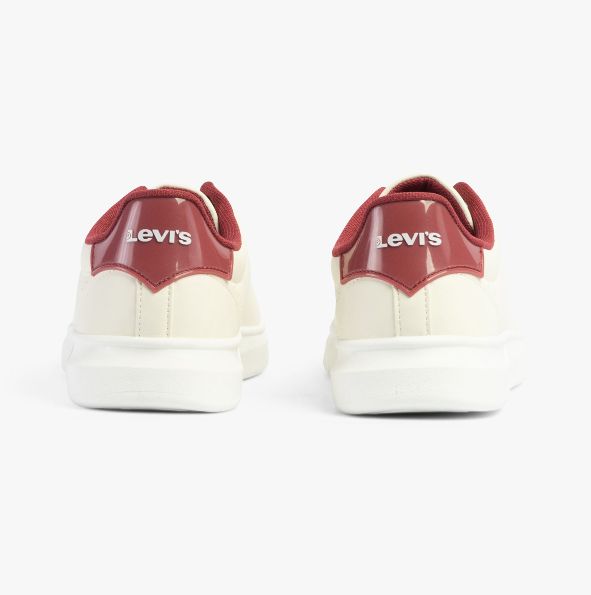 Levi's ELLIS 2.0 Womens Trainers Off White rear view showcasing low-top design and red branding.