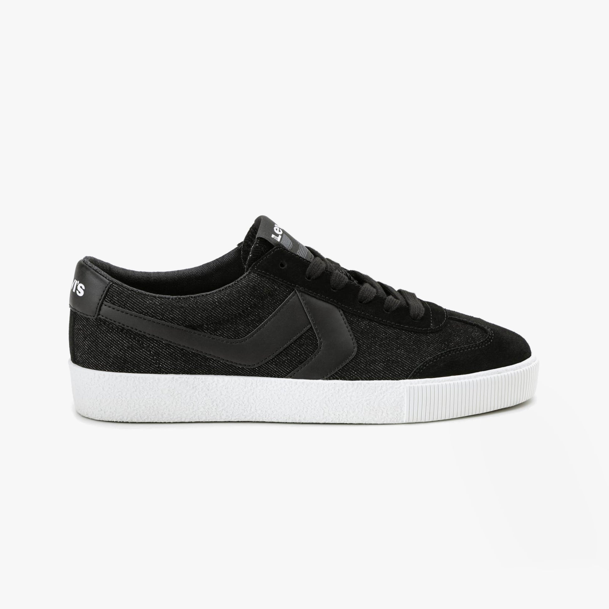 Levi's SNEAK Mens Trainers Regular Black side view showcasing canvas upper and rubber sole.
