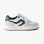 Levi's GLIDE L Mens Trainers White/Green side view showcasing casual leather and textile design with lace-up closure.