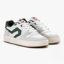 Levi's GLIDE L Mens Trainers White/Green side view showcasing casual leather design with lace-up closure.