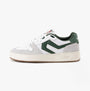 Levi's GLIDE L Mens Trainers White/Green side view showcasing casual leather and textile design with lace-up closure.