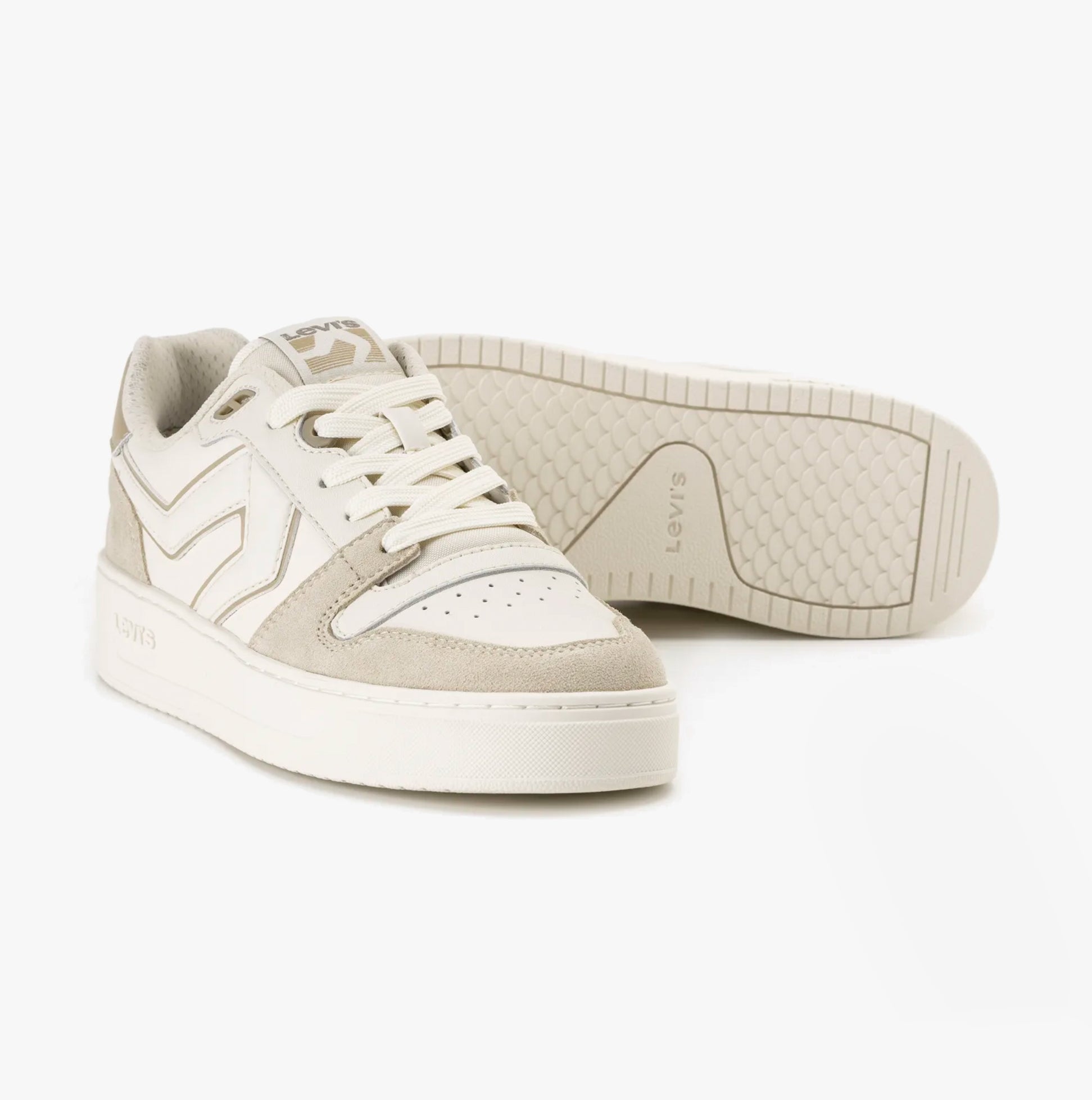 Levi's GLIDE L Womens Trainers Ecru side view showing casual leather and suede design with lace-up closure and low top profile.