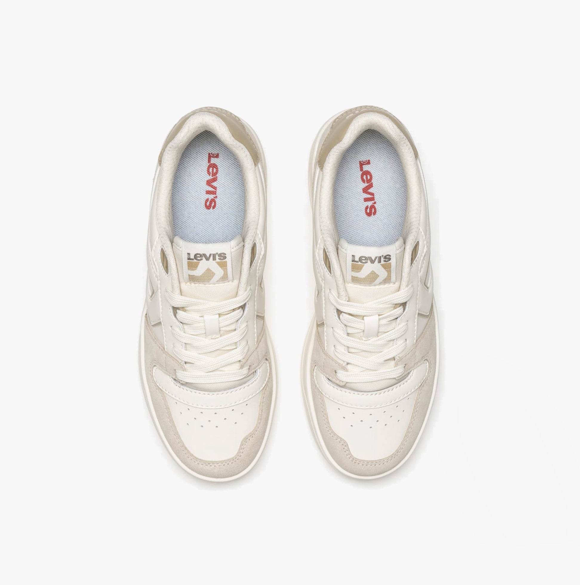 Levi's GLIDE L Womens Trainers Ecru top view showing casual lace-up design, round toe, and lightweight materials.