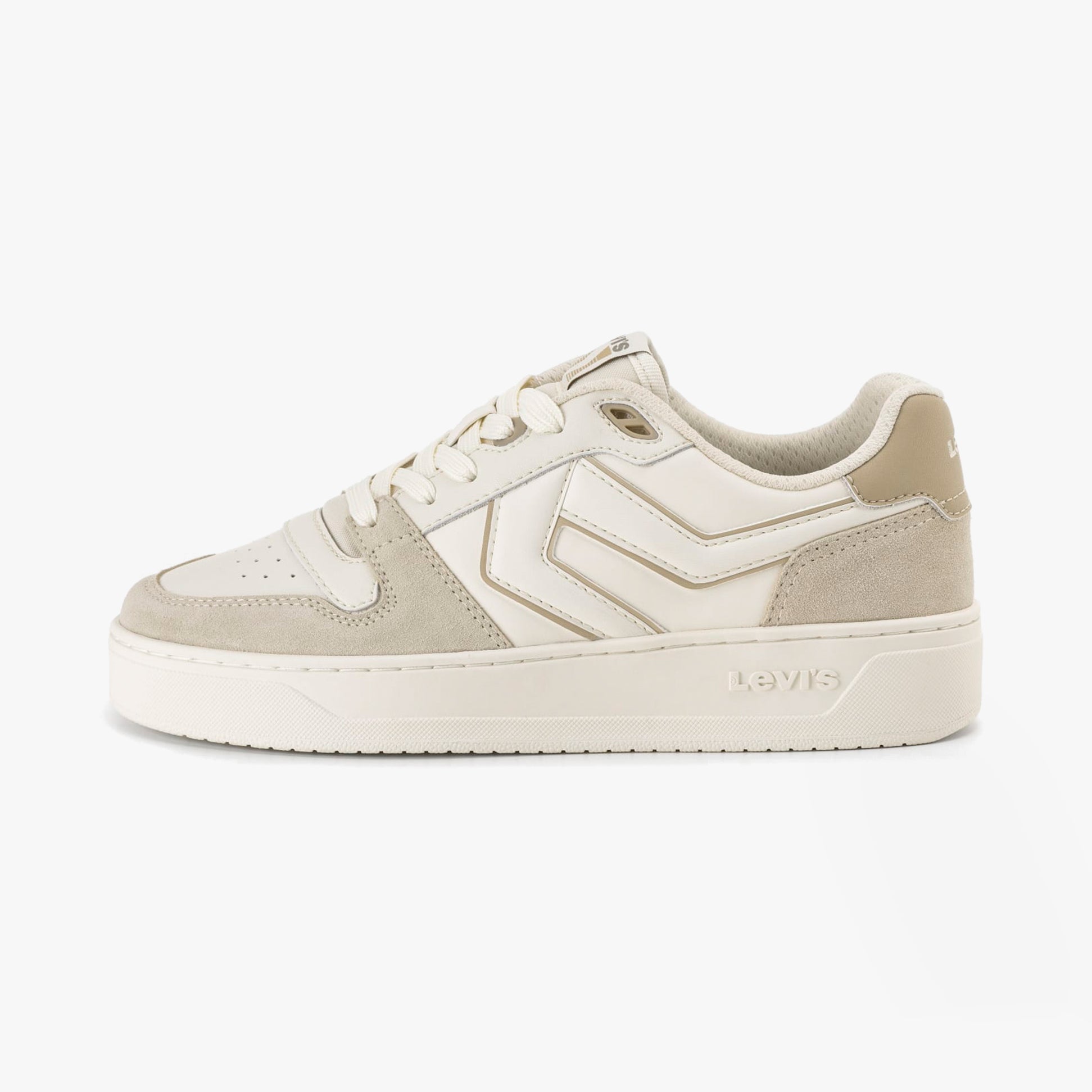 Levi's GLIDE L Womens Trainers Ecru side view casual trainers with leather and suede upper.