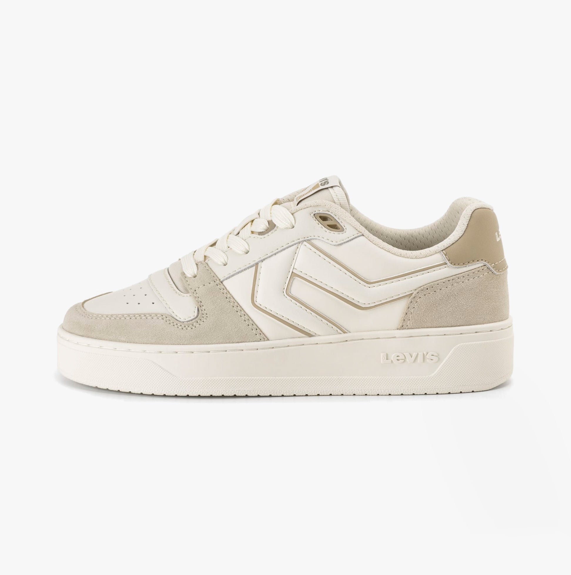 Levi's GLIDE L Womens Trainers Ecru side view casual trainers with leather and suede upper.