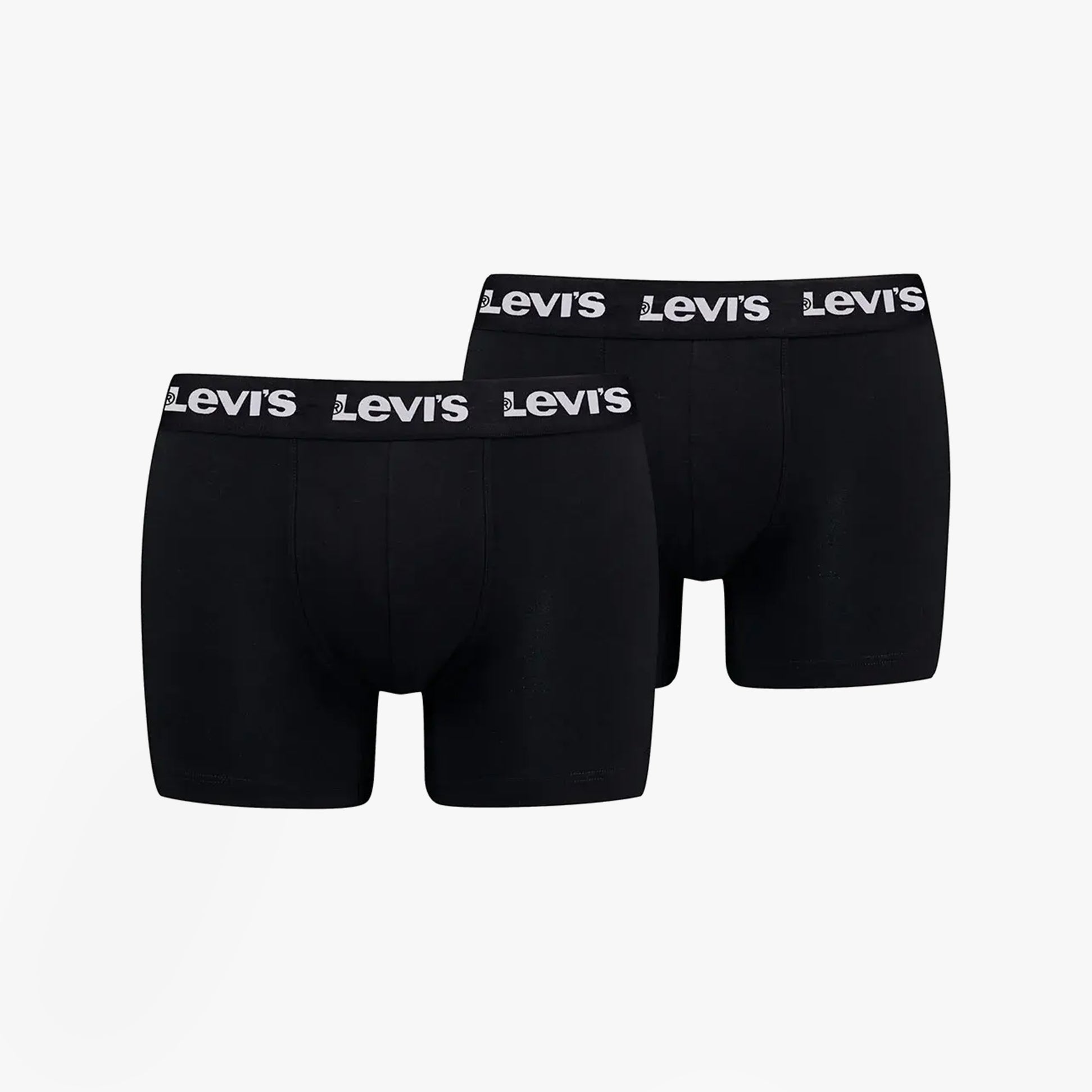 Levi's REPEAT LOGO Mens 2 Pack Trunks Black front view showing elastic waistband and black trunks.