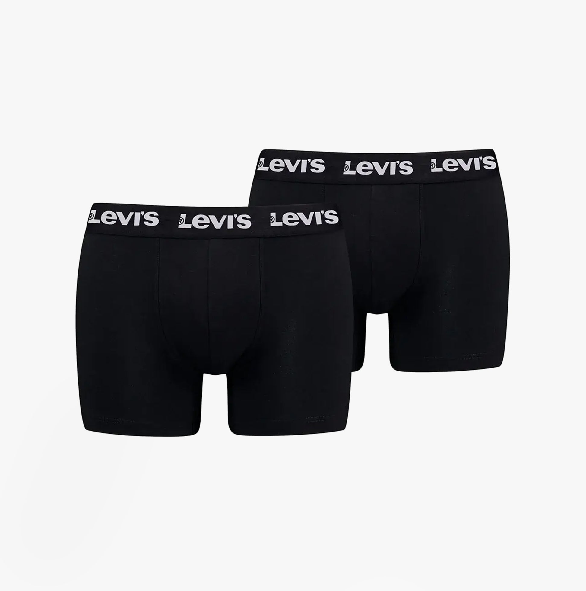 Levi's REPEAT LOGO Mens 2 Pack Trunks Black front view showing elastic waistband and black trunks.