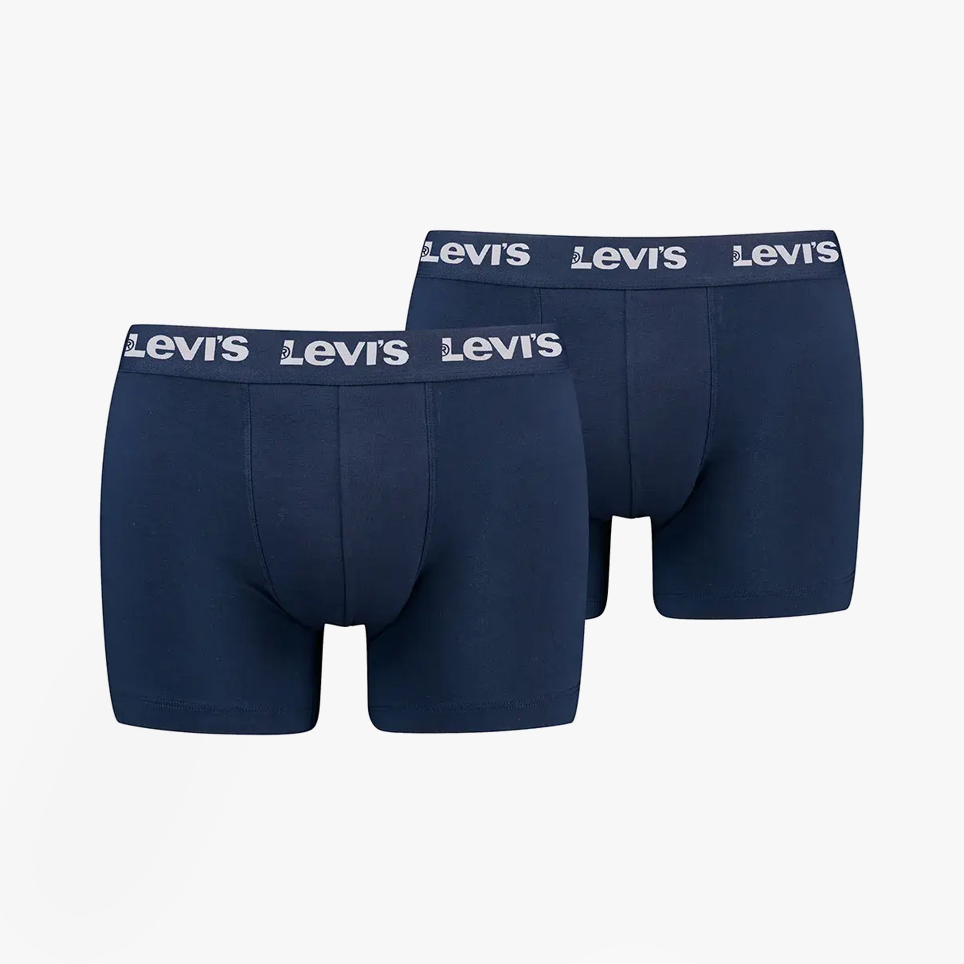 Levi's REPEAT LOGO Mens 2 Pack Trunks Navy front view featuring elastic waistband with repeat logo.