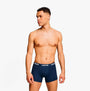 Levi's REPEAT LOGO Mens 2 Pack Trunks Navy front view on model, showcasing elastic waistband and fitted design.