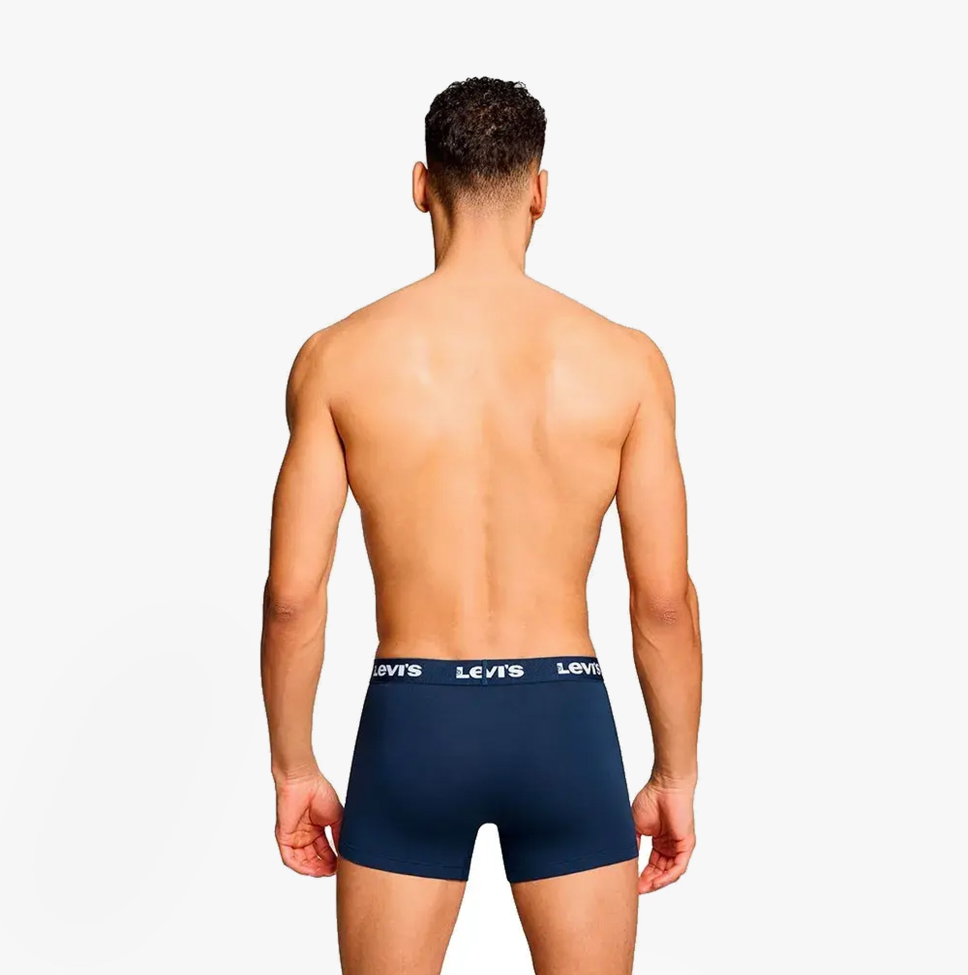 Levi's REPEAT LOGO Mens 2 Pack Trunks Navy back view showcasing elastic waistband and no ride-up design.