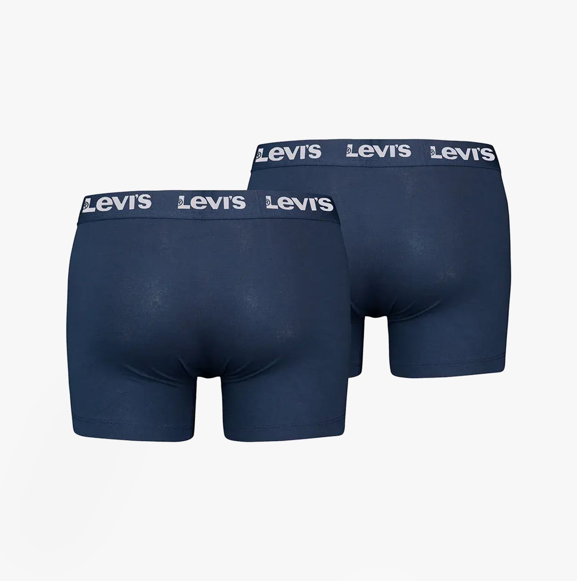 Levi's REPEAT LOGO Mens 2 Pack Trunks Navy back view showing elastic waistband with logo and smooth fabric finish.