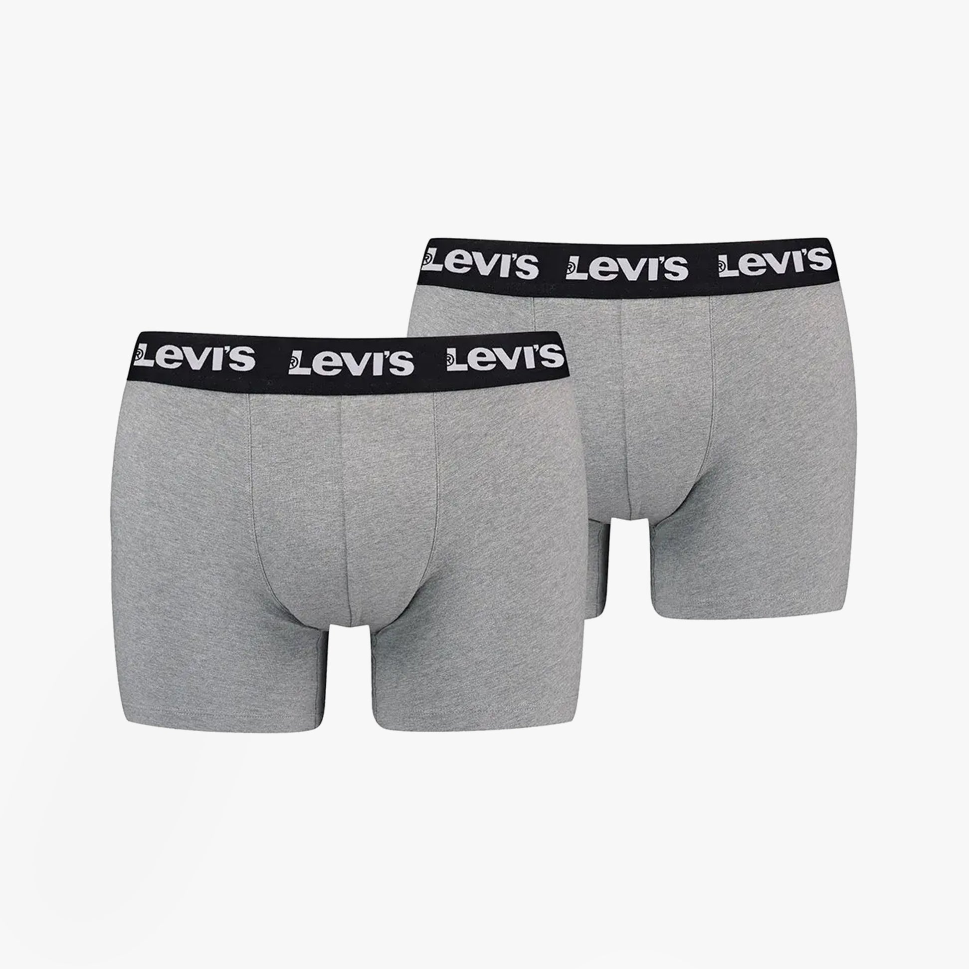 Levi's REPEAT LOGO Mens 2 Pack Trunks Middle Grey Melange, front view showcasing elastic waistband and ergonomic pouch.
