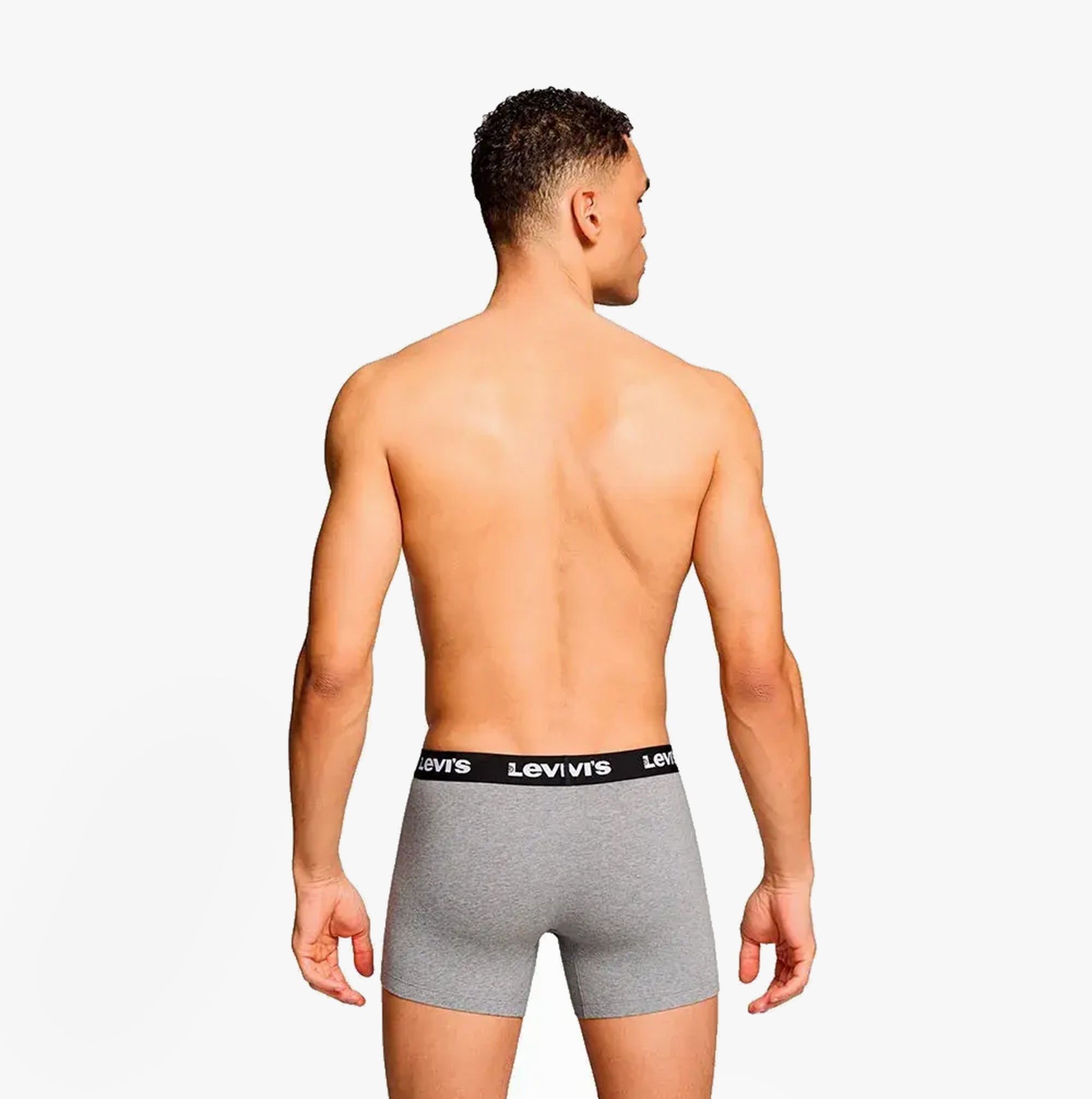 Levi's REPEAT LOGO Mens 2 Pack Trunks Middle Grey Melange back view showcasing elastic waistband and comfortable fit.