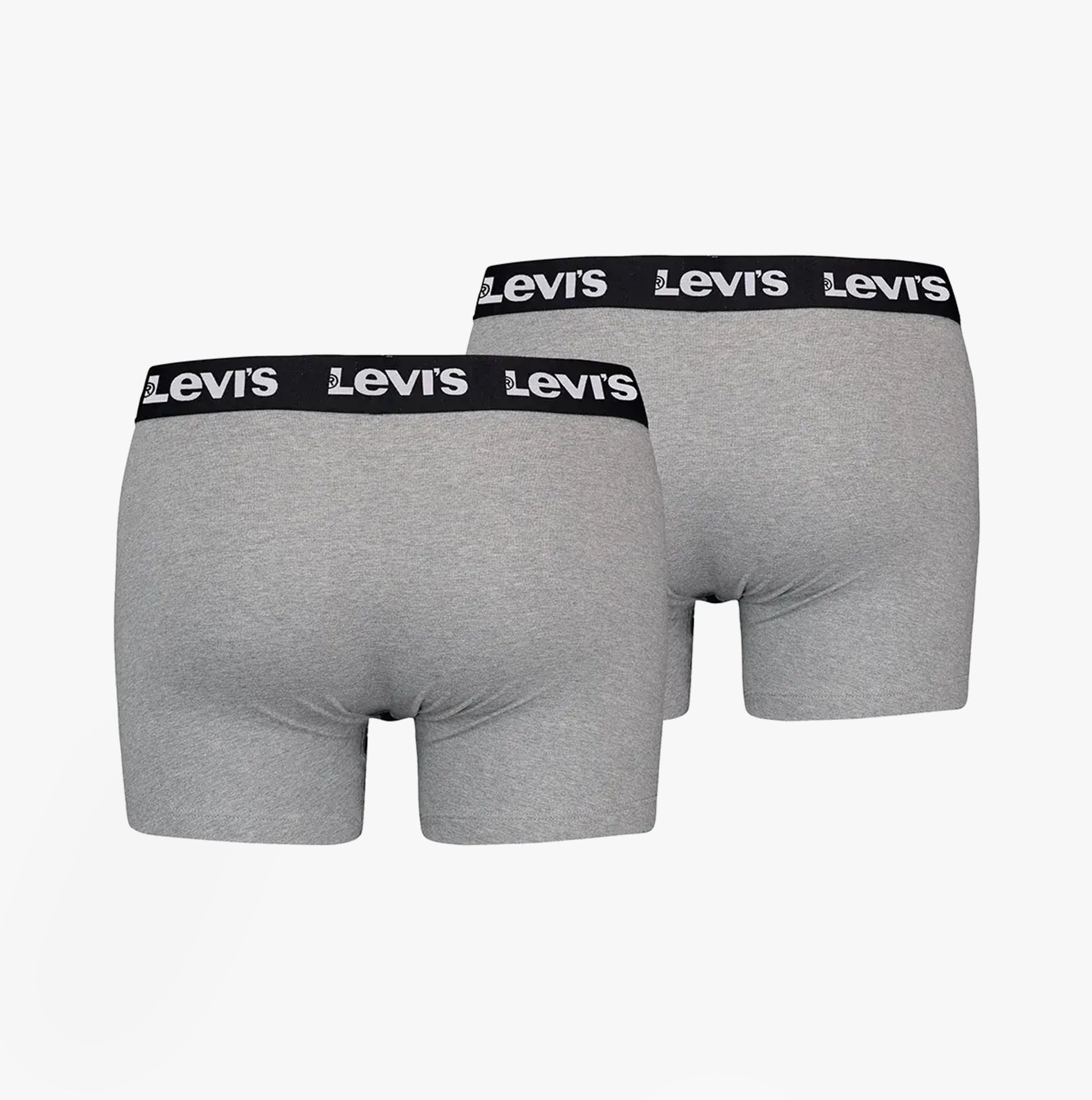Levi's REPEAT LOGO Mens 2 Pack Trunks Middle Grey Melange back view showcasing elastic waistband and no ride-up design.