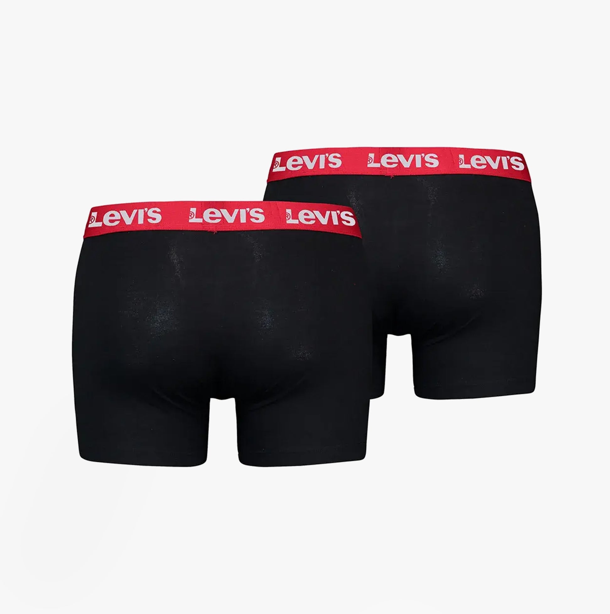 Levi's REPEAT LOGO Mens 2 Pack Trunks Black/Red back view showing elastic waistband with repeat logo.