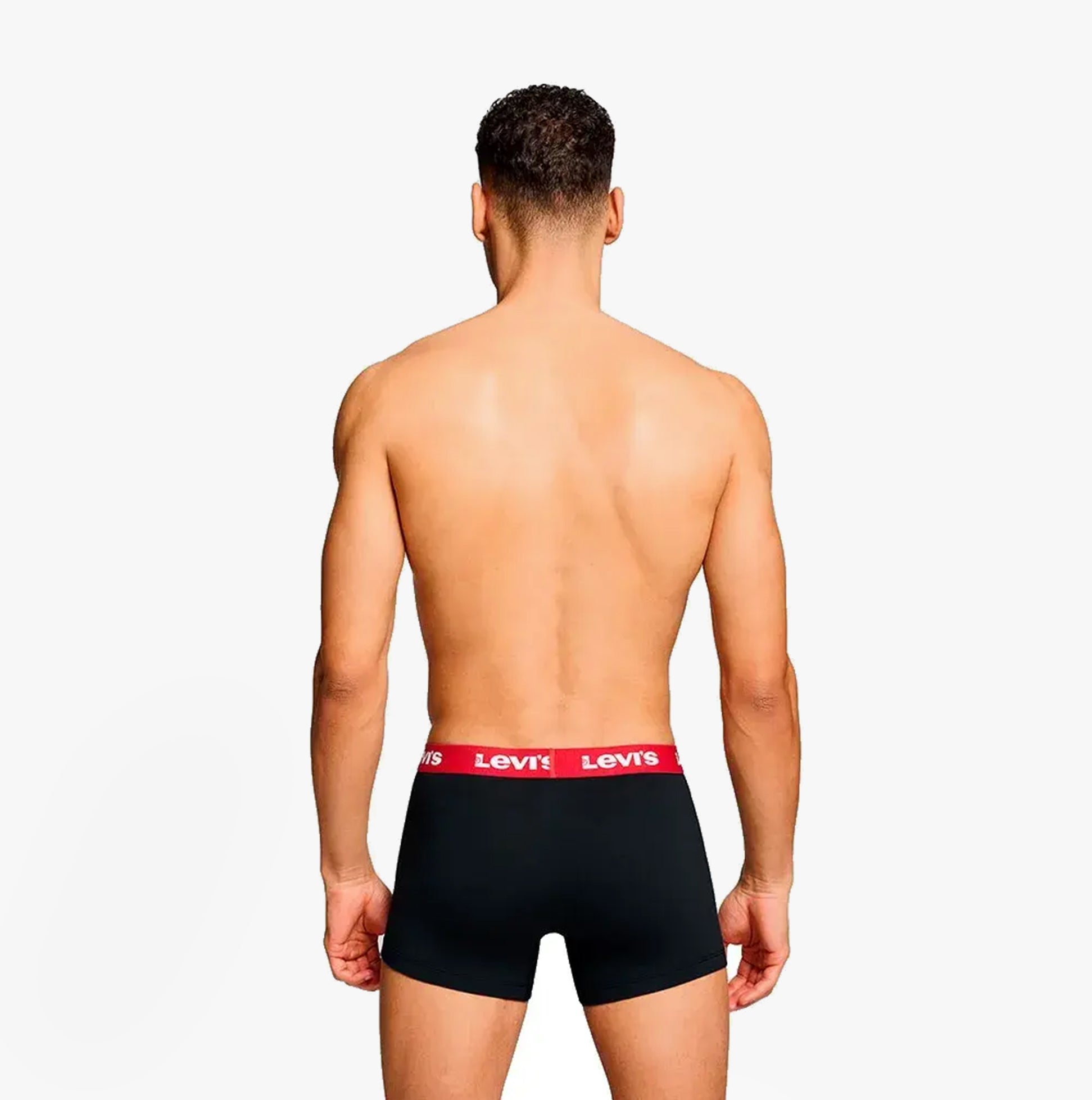 Levi's REPEAT LOGO Mens 2 Pack Trunks Black/Red back view showing elastic waistband with repeat logo.