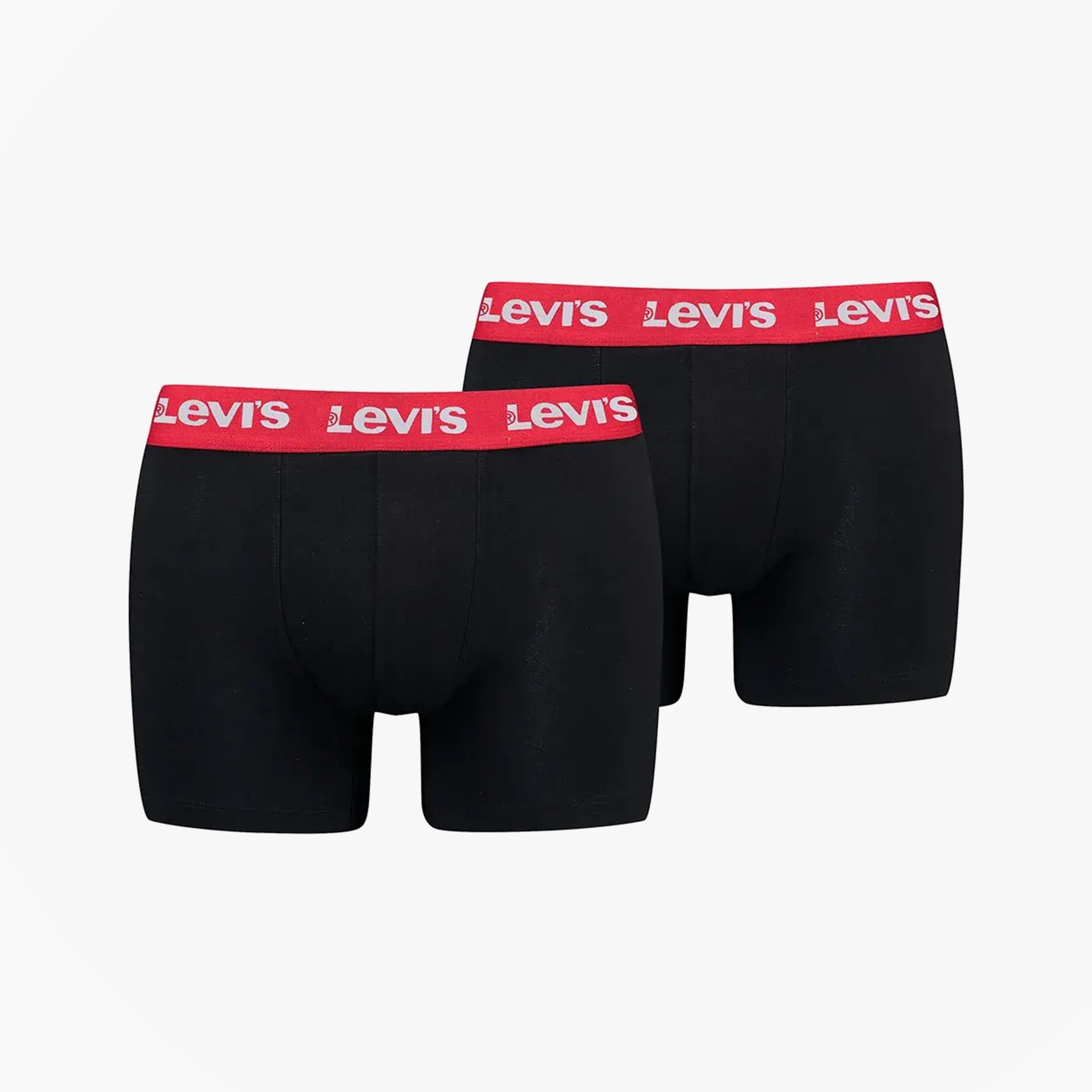 Levi's REPEAT LOGO Mens 2 Pack Trunks Black/Red front view showing two black trunks with red Levi's logo waistband.