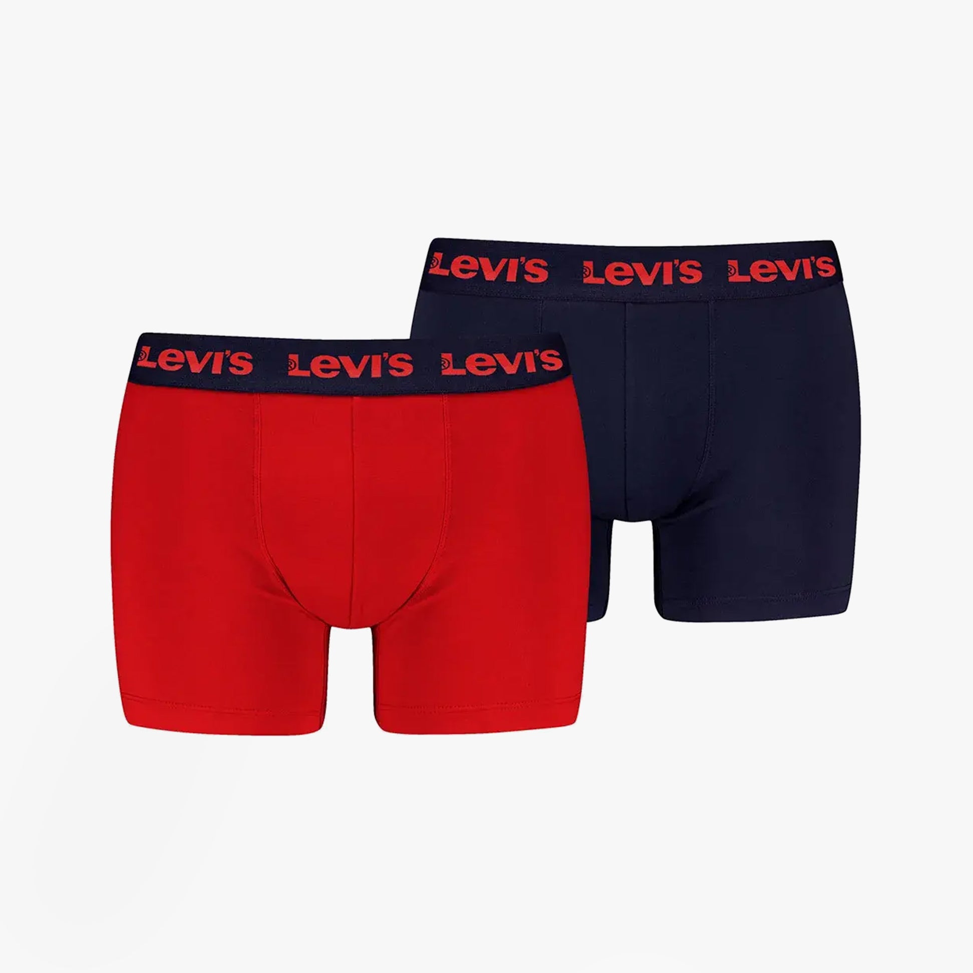 Levi's REPEAT LOGO Mens 2 Pack Trunks Red Combo front view showing red and navy trunks with logo waistband.