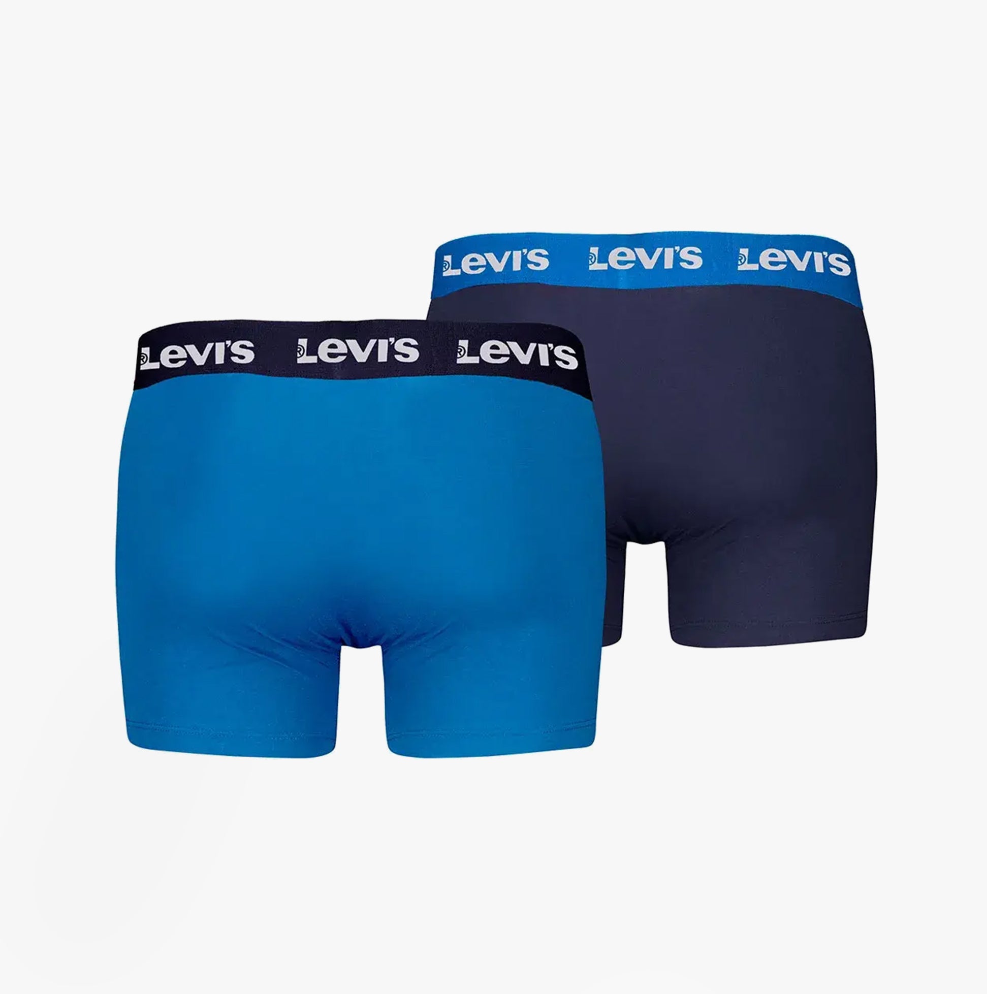 Levi's REPEAT LOGO Mens 2 Pack Trunks Blue Combo, back view showing blue and navy trunks with logo waistbands.