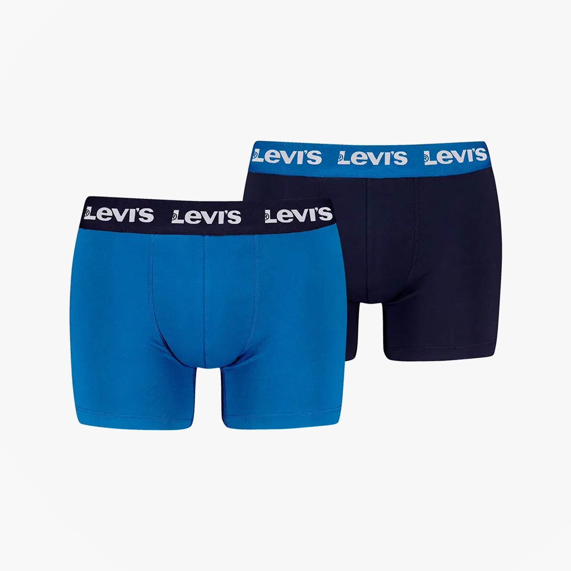 Levi's REPEAT LOGO Mens 2 Pack Trunks Blue Combo side view displaying blue and navy trunks with logo waistbands.