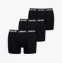 Levi's REPEAT LOGO Mens 3 Pack Trunks Black side view showcasing three black trunks with elastic waistband.