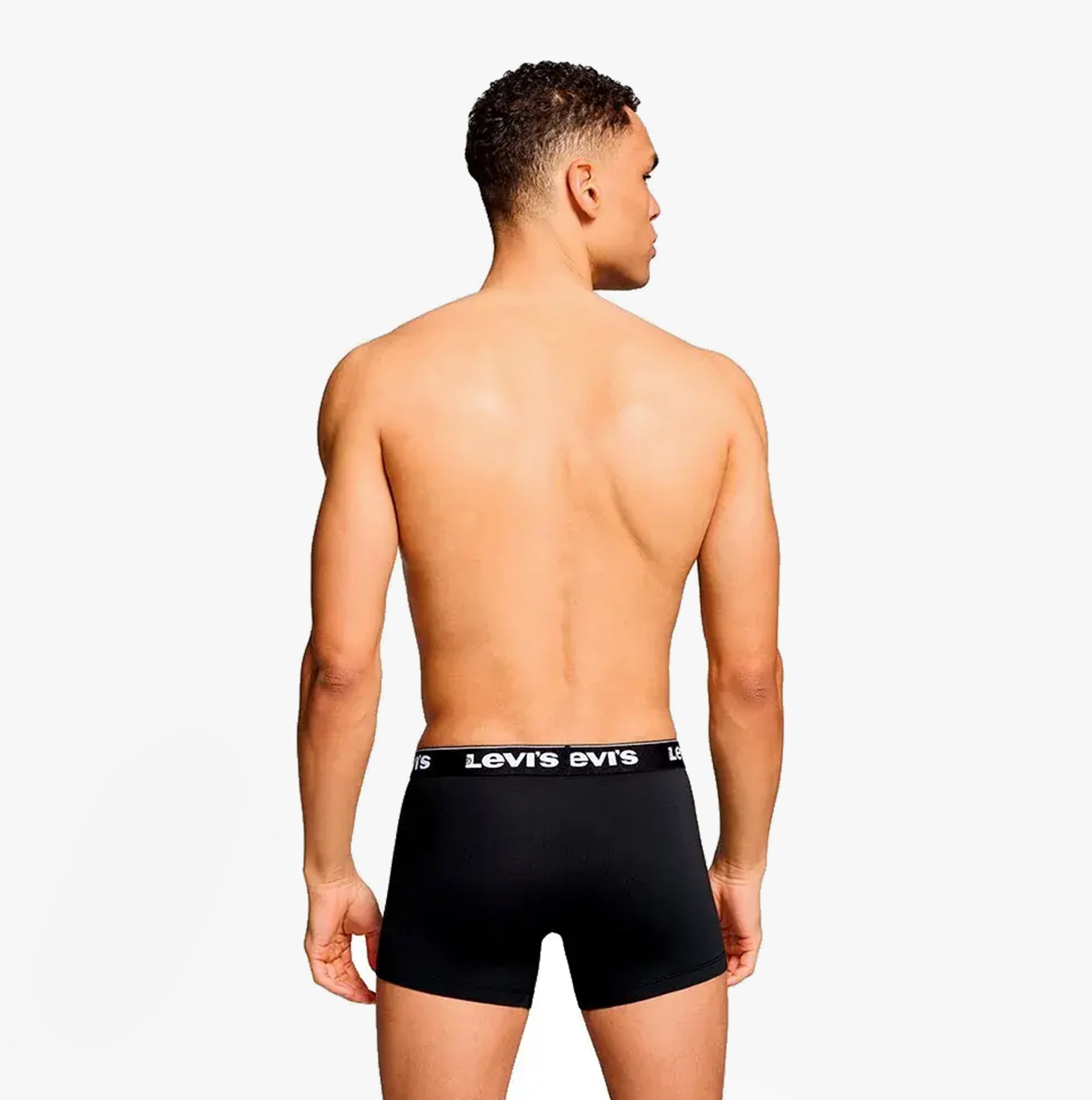 Levi's REPEAT LOGO Mens 3 Pack Trunks Black back view, showcasing waistband and black fabric.