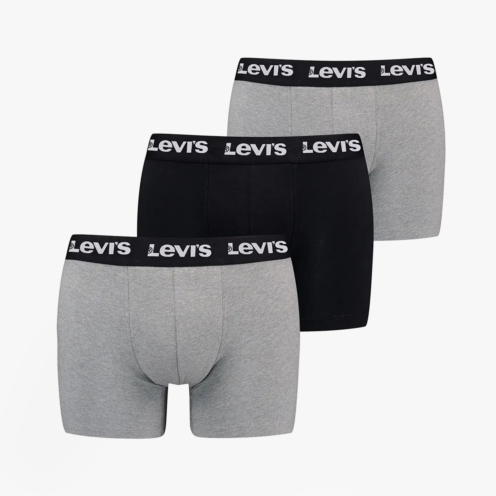 Levi's REPEAT LOGO Mens 3 Pack Trunks Grey Combo rear view showcasing three pairs with logo waistband