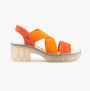 Fly London TAJI502FLY Womens Sandals Poppy Orange side view featuring leather/textile upper and block heel.
