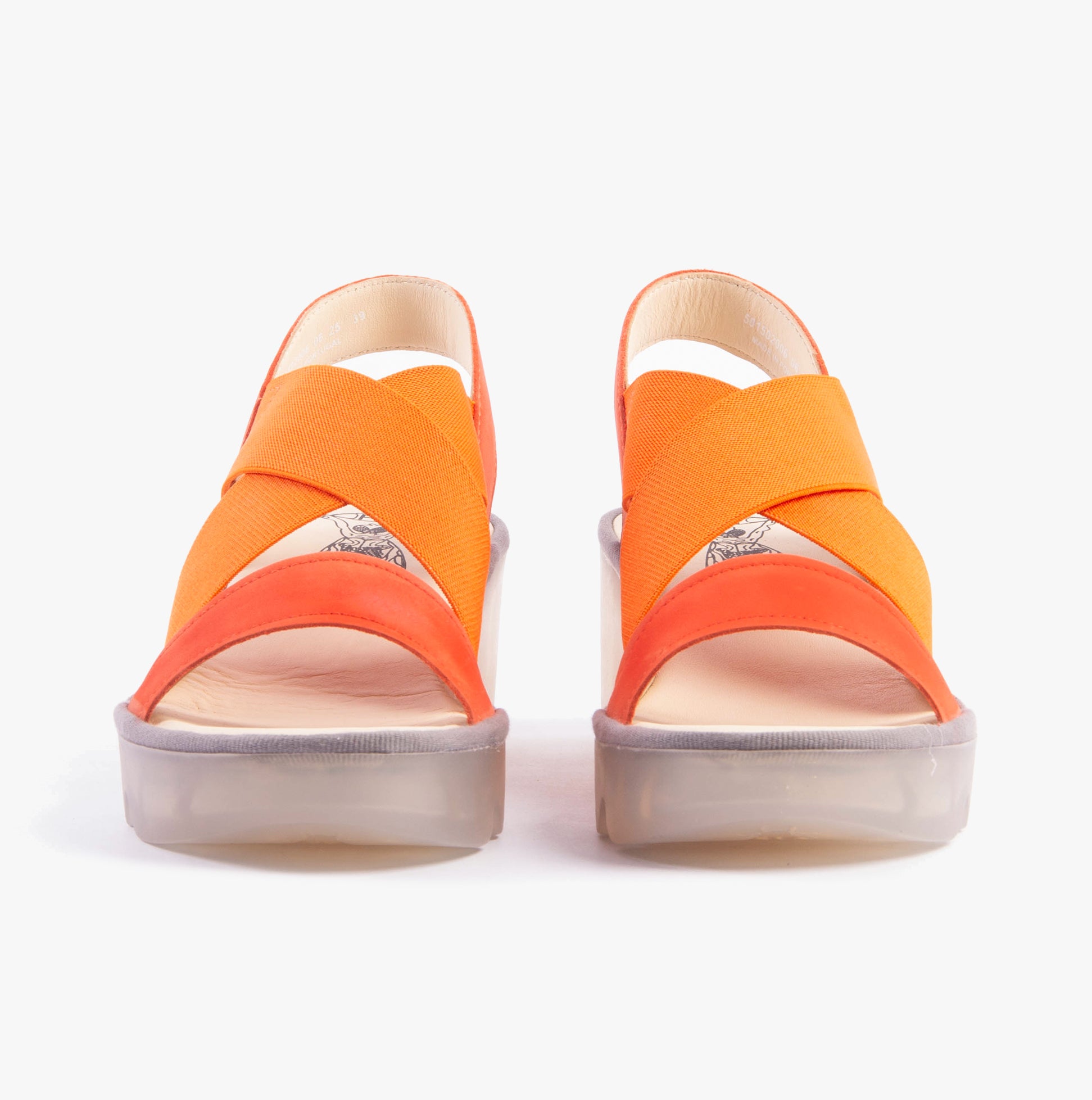 Fly London TAJI502FLY Womens Sandals Poppy Orange front view showcasing vibrant orange color and comfortable design.