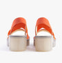 Fly London TAJI502FLY Womens Sandals Poppy Orange rear view showing block heels and slip-on design.