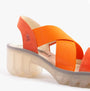 Fly London TAJI502FLY Womens Sandals Poppy Orange side view showcasing block heel and cross strap design.