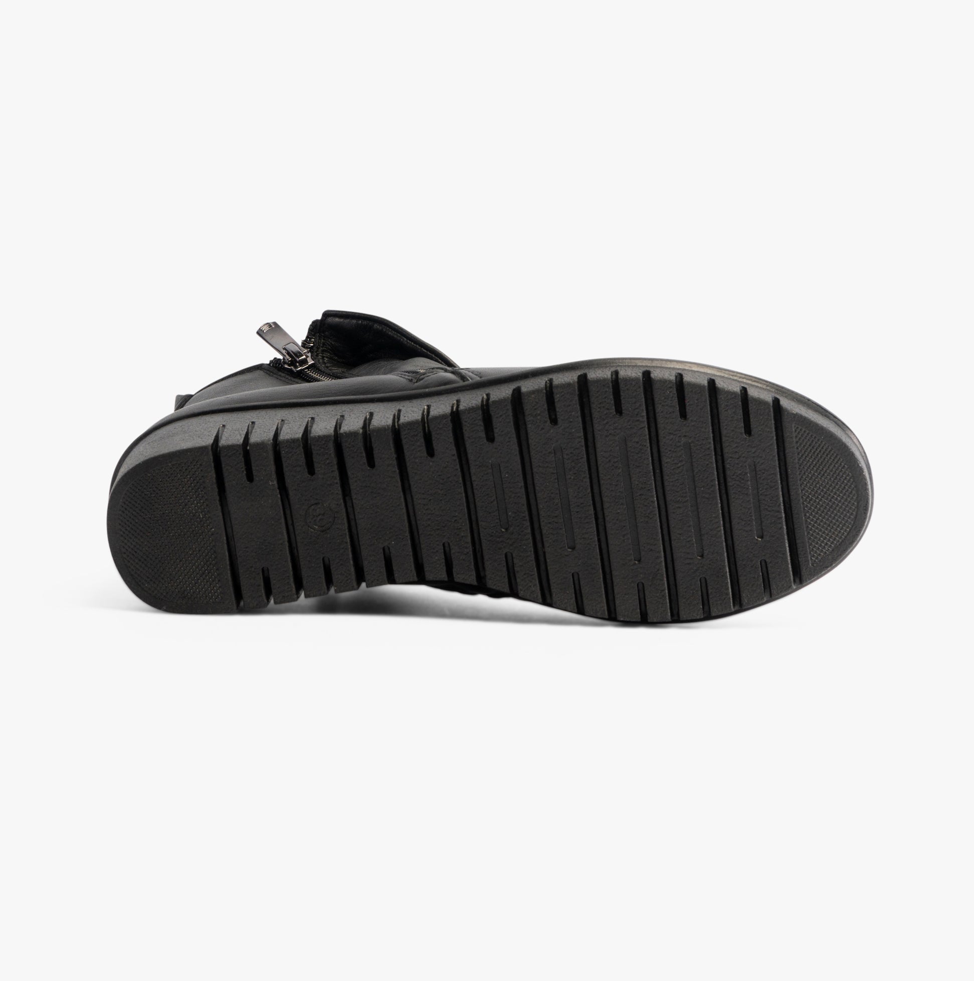 Lotus CORDELIA Womens Boots Black bottom view showcasing rubber sole details and traction patterns.