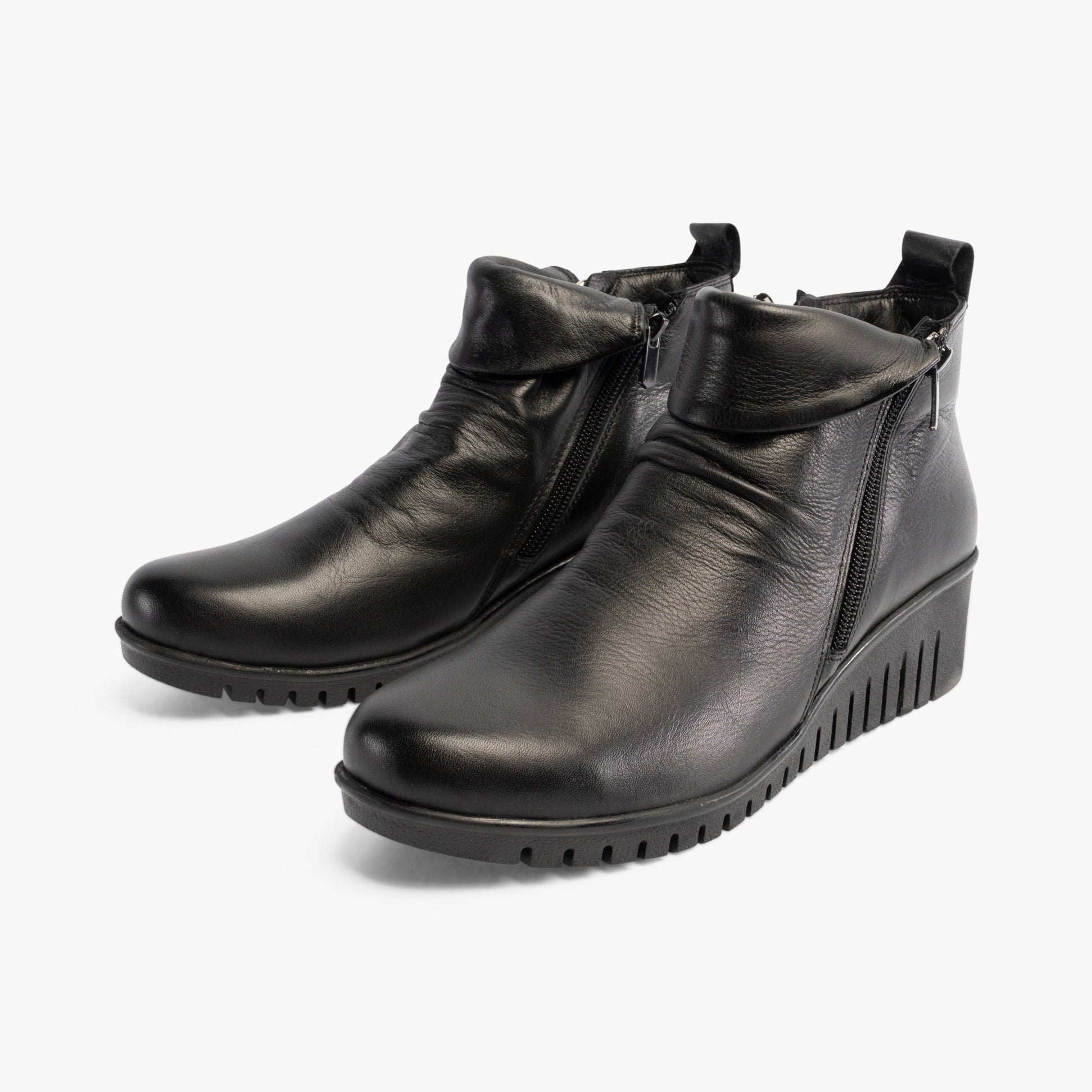 Lotus CORDELIA Womens Boots Black side view featuring leather upper and wedge sole.