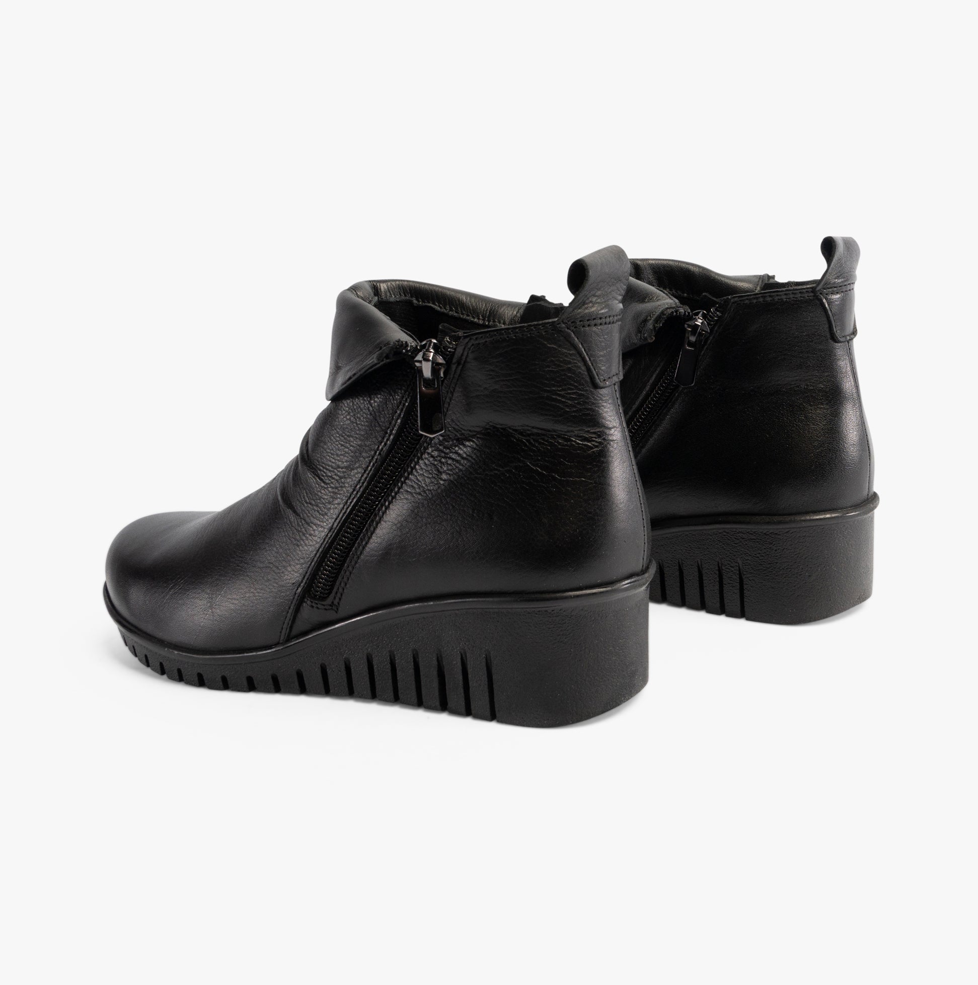 Lotus CORDELIA Womens Boots Black back view with zip closure and wedge heel.