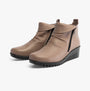 Lotus CORDELIA Womens Boots Clay side view showing leather upper, zip closure, and wedge heel.