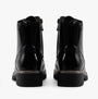 Lotus JOJO Womens Boots Black rear view featuring patent leather and block heel design.