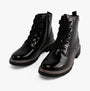 Lotus JOJO Womens Boots Black side view showcasing patent leather and lace-up design.